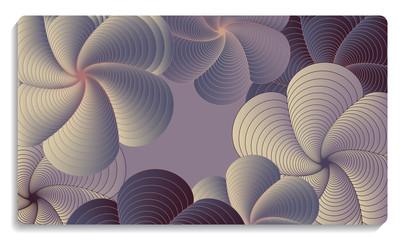 card background with graphic vortex flowers in retro purple shades © L.Dep