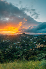 Sunset view from Runyon Canyon Park in the Hollywood Hills, Los Angeles, California