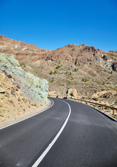 Scenic mountain road in Teide National Park, Tenerife, Spain