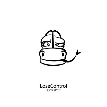 The head of a funny cool python on a white background. Sticker, pattern, background, wall decoration. Vector illustration. Snake cartoon character. Lose control!