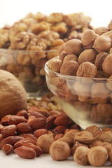 Different nuts in glass cups	