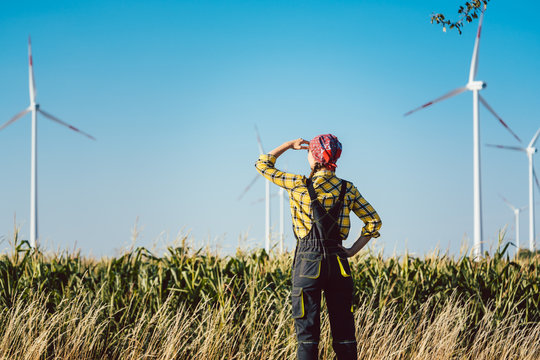 Farmer woman has invested not only in land but also wind energy