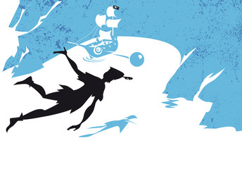 vector silhouette Peter Pan fly