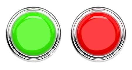 Green and red push buttons. Web icons. 3d rendering illustration isolated