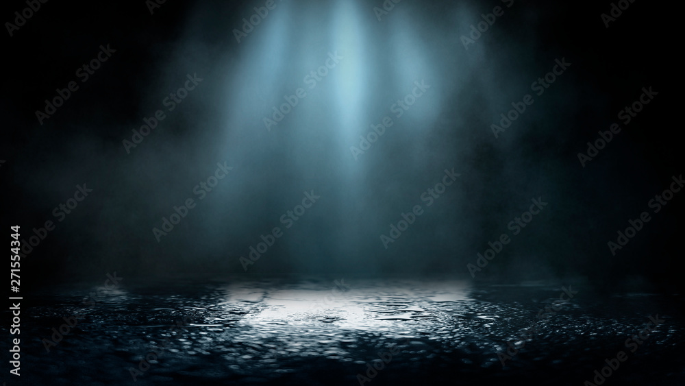 Canvas Prints empty street scene background with abstract spotlights light. night view of street light reflected o