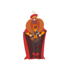 European Majestic Nobleman or King, Medieval Historical Cartoon Character in Traditional Costume Vector Illustration