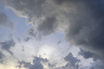 Dramatic dark sky with stormy clouds before rain.
