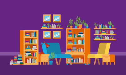 Home study room with books design