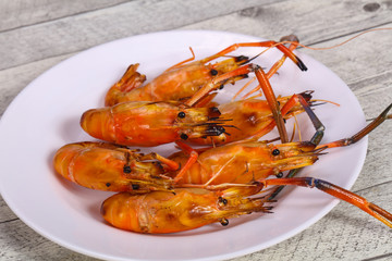 Grilled water prawn in the plate
