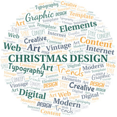Christmas Design word cloud. Wordcloud made with text only.