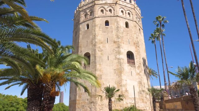 Torre del Oro Gold tower, famous landmark in Sevilla, Spain .