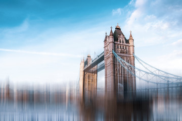 The Tower Bridge in London. Speed effect to suggest a fast-paced environment.