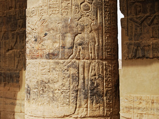Reliefs and pillars of the island of File, Assuan, Egypt 