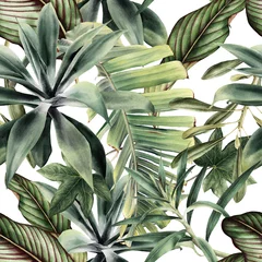 Wallpaper murals Tropical Leaves Seamless floral pattern with tropical piants, watercolor.