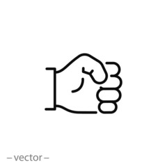 fist hand icon, knock line symbol on white background - editable stroke vector illustration eps10