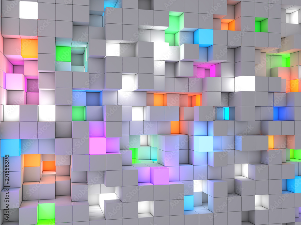 Poster 3d rendering abstract background color light cubes