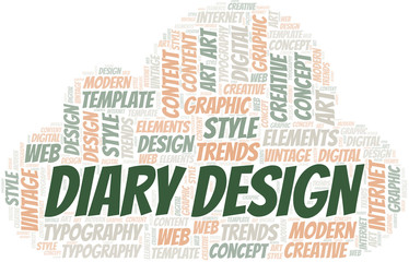 Obraz premium Diary Design word cloud. Wordcloud made with text only.
