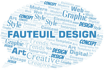 Fauteuil Design word cloud. Wordcloud made with text only.