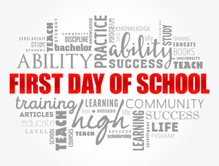 Fototapeta na wymiar First day of school word cloud collage, education concept background