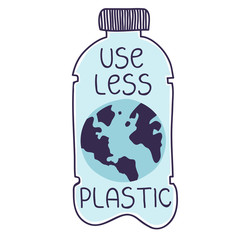 Earth in a plastic bottle. Shows global plastic pollution of the oceans and seas. Vector illustration of environmental problem. Eps 10.