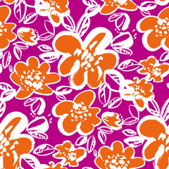 Freehand sketch summer flowers seamless pattern