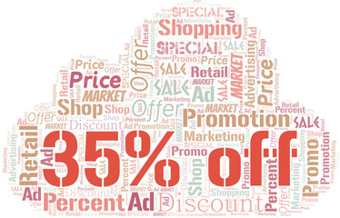35% Off word cloud. Wordcloud made with text only.