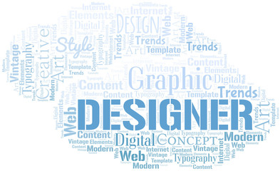 Designer word cloud. Wordcloud made with text only.