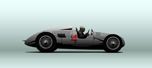 Vintage racing car, side view, vector illustration