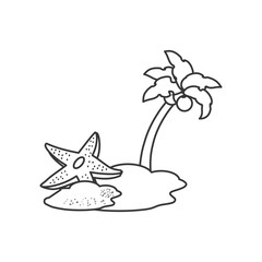 cute starfish animal in island with palm tree