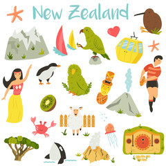 New Zealand set of symbols, landmarks, animals