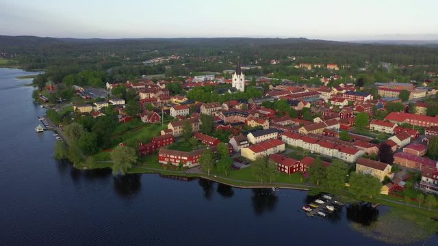 Aerial view of picturesque swedish town "Nora"