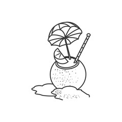 summer cocktail of coconut with straw