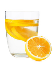 Glass of lemonade isolated on white background