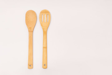 Ecological wooden cutlery on white background. Concept zero waste. Eco friendly
