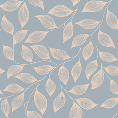 Materiał do szycia Wrapping tea leaves organic seamless pattern vector. Trendy tea plant bush brown leaves floral fabric ornament print.