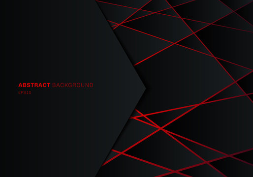 Abstract template black geometric polygon on red laser light neon futuristic technology design concept background with space for text.