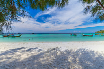 Tropical beach paradise and the blue sky at Khai Island in Satun Province , Thailand