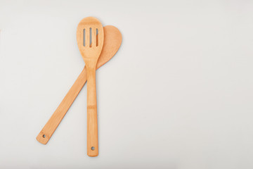 Ecological wooden cutlery on white background. Concept zero waste. Eco friendly