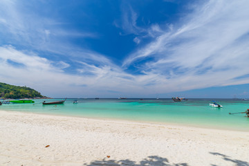 Tropical beach paradise and the blue sky at Khai Island in Satun Province , Thailand