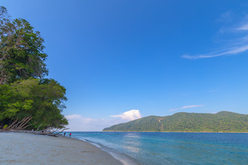 Tropical beach paradise and the blue sky at Khai Island in Satun Province , Thailand