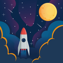 Spaceship and moon in space galaxy background,vector