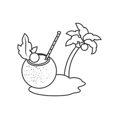 summer cocktail of coconut with tree palm