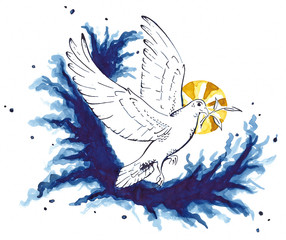 Taufsymbol Friedenssymbol Taube mit Wasser und Olivenzweig 