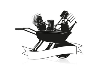 Gartenutensilien Schwarz Weiß mit Banner © namosh