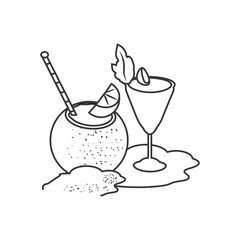 summer cocktails of coconut and fruits