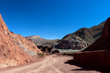 Road in the Rainbow Valley (Valle Arco-Iris) in the Atacama Desert of Chile, South America