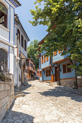 Street and Nineteenth Century Houses in The old town in city of Plovdiv, Bulgaria
