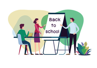 Welcome back to school. Flat cartoon illustration vector graphic design on white background. Landing page template