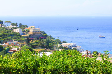 Naklejka na ściany i meble Capri island in summer day in Italy, Europe, Mediterranean Sea.