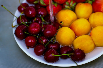 bowl of fresh cherry washed fruits and berries
